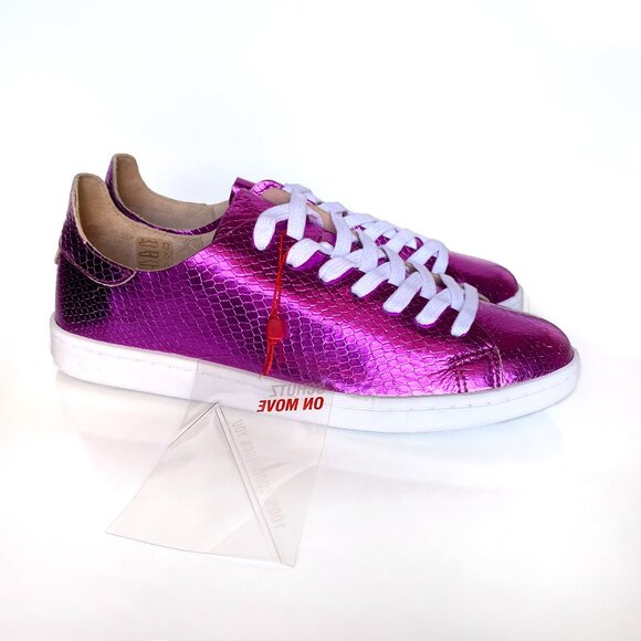 SCHUTZ *NEW Women's Ofelia Leather Sneakers 9B Lace Up Metallic Snakeskin Pink - Picture 1 of 6